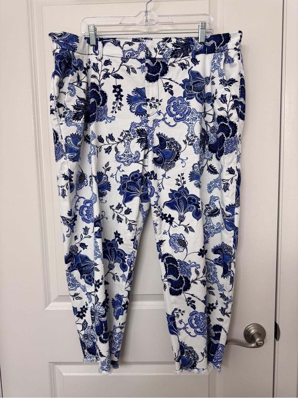 Chico's White Pants with Blue Floral Print